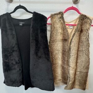 Liz Claiborne Black and Tan Faux Fur Vests